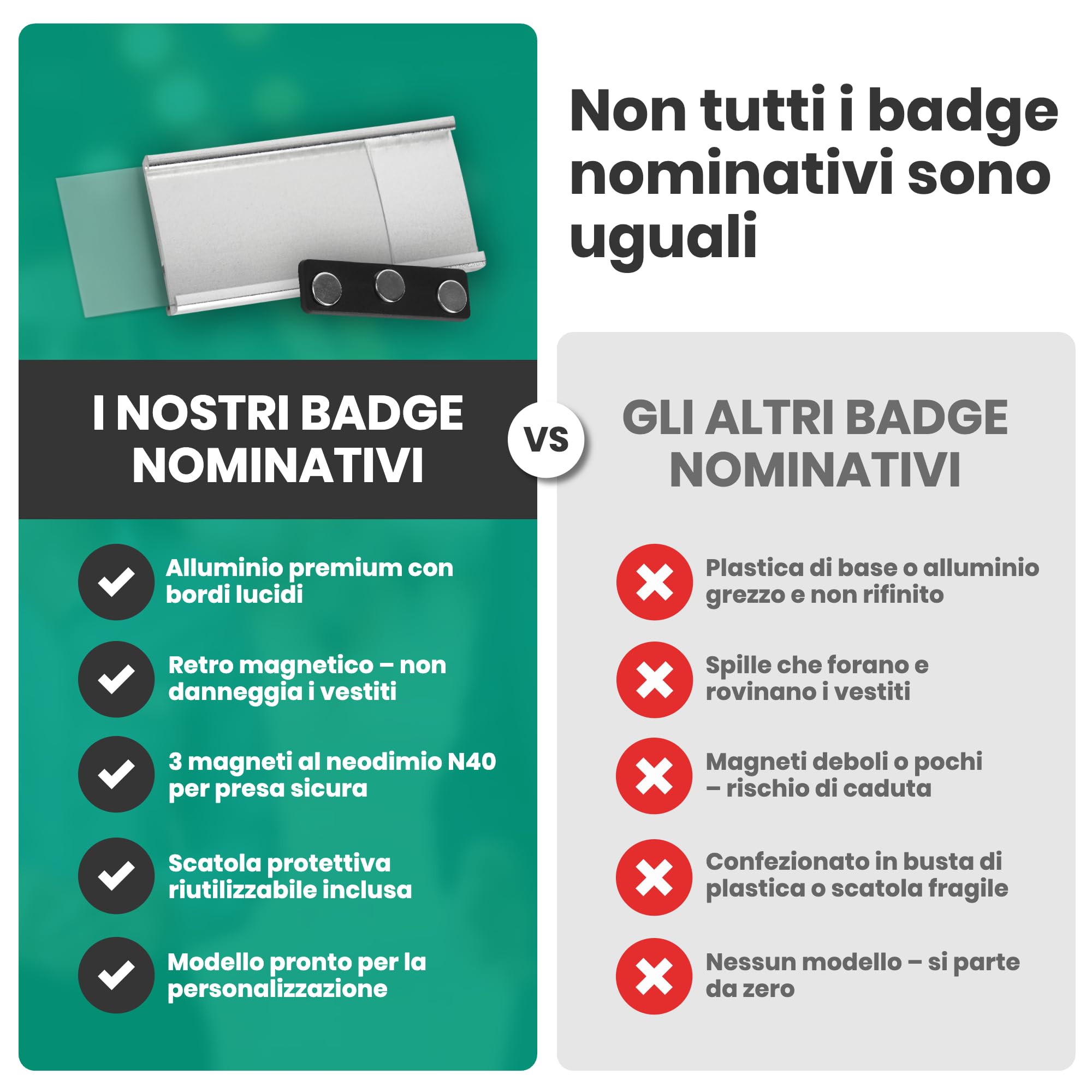 Targhetta magnetica set 20 magneti N40 72x31 mm porta badge alluminio