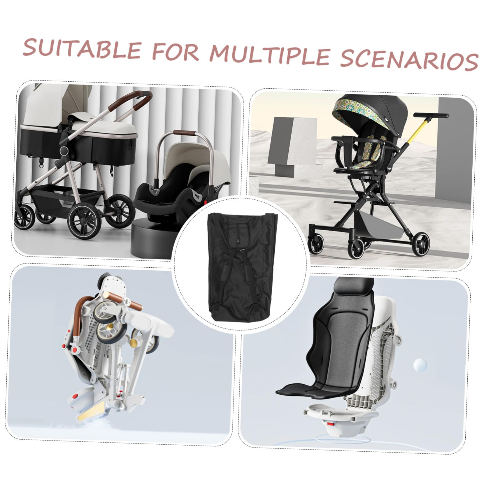 Toddmomy Borsa da Viaggio per Passeggino Custodia per Passeggino da Viaggio Tasca Laterale per Borraccia Tasca Anteriore Cerniera per Oggetti Piccoli Supporto per Spalle Pannello