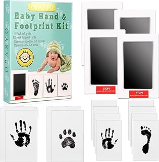 4 Pack Baby Footprint Kit & Dog Paw Print Kit,Inkless Hand and Footprint Kit for Newborns, Pets,Safe Non-Toxic Clean-Touch Ink Pad,12 Keepsake Cards, Washable & Mess-Free (Ink Black)