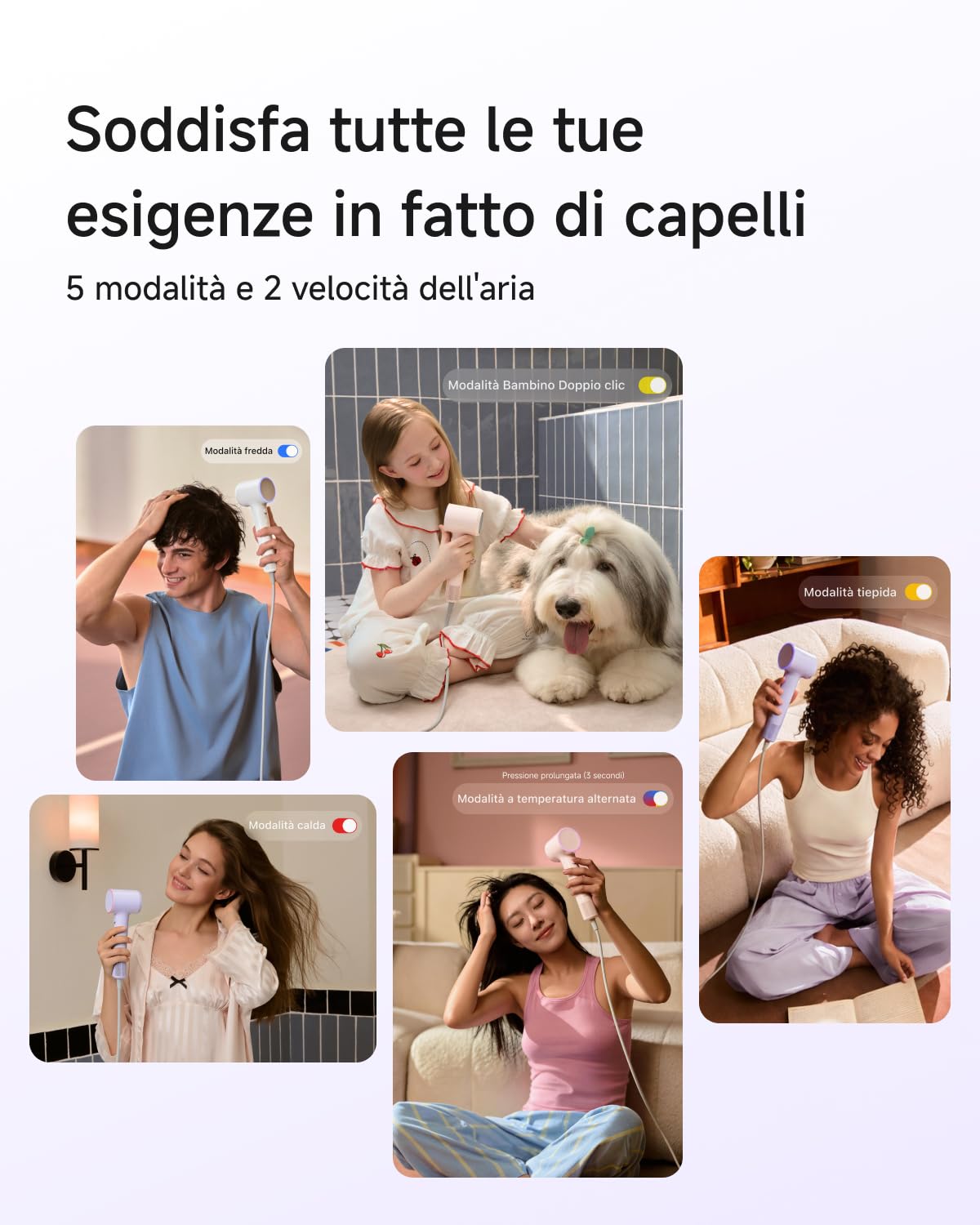 Laifen Air Asciugacapelli ad Alta Velocità con Borsa Porta Asciugacapelli in Stoffa, Phon Capelli con 200 Milioni Ioni Negativi, 110.000 Giri/min, 2 Velocità & 5 Temperature, 280g(Viola)