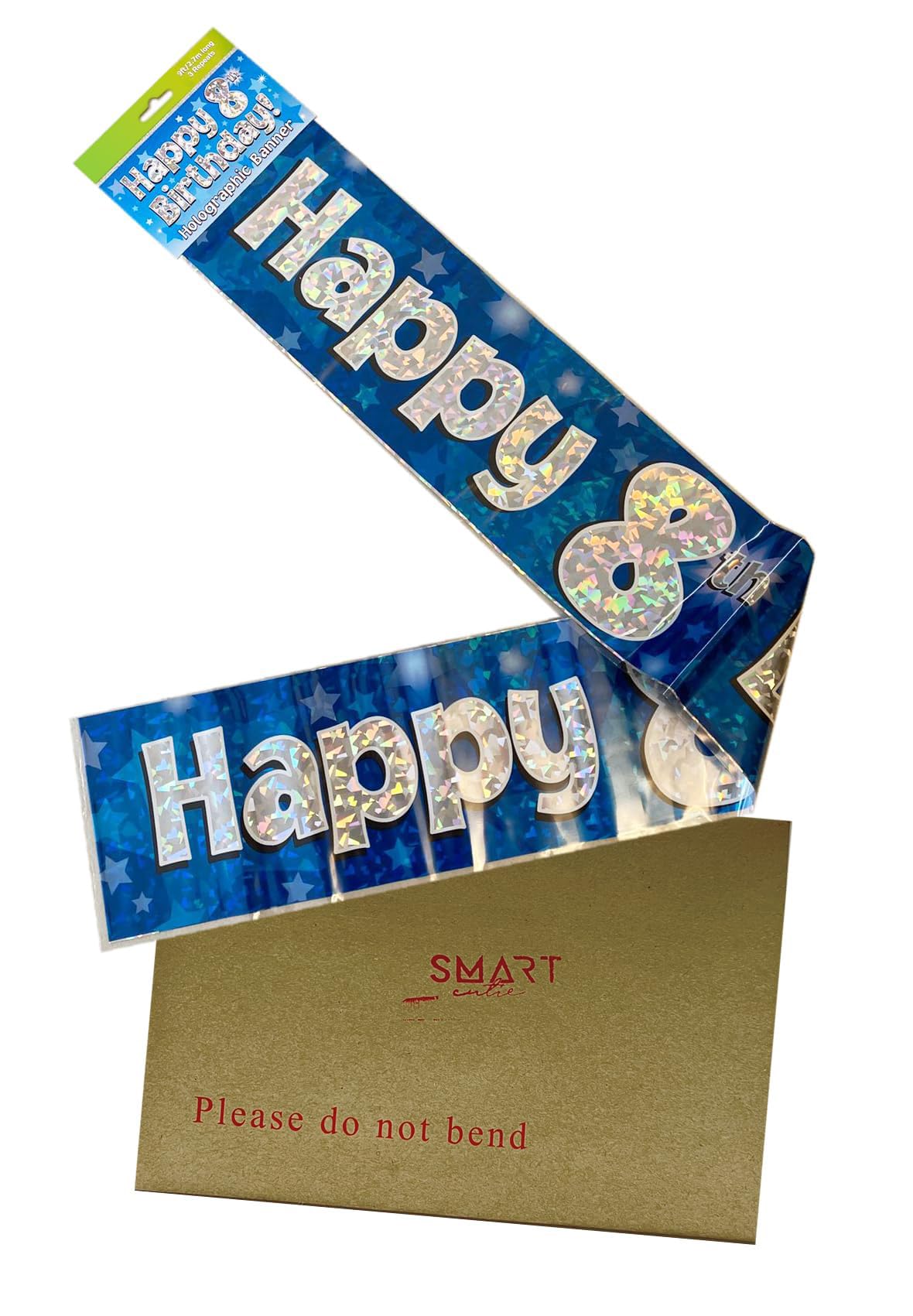 9ft Banner Happy 8th Birthday Blue Holographic Foil Pennant Age 8
