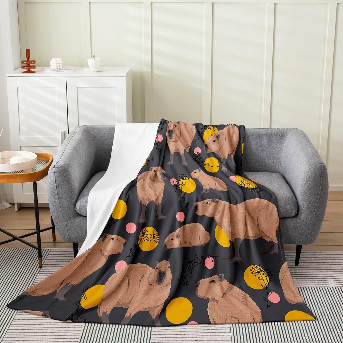 Jejeloiu Capybara Flanell-Decke 152x203cm - Kuscheldecke Mit Süßem Capybara Motiv