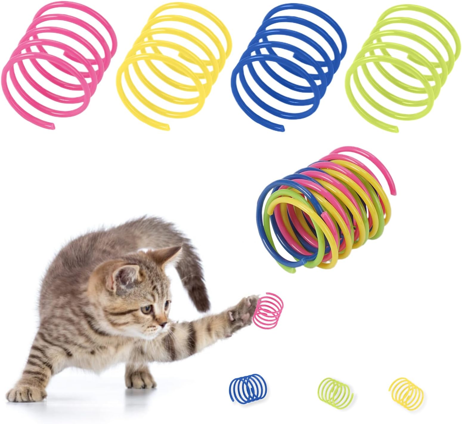 Pack of 100 Cat Toy Spiral Set, Cat Spring Toy, Plastic Spiral Feathers