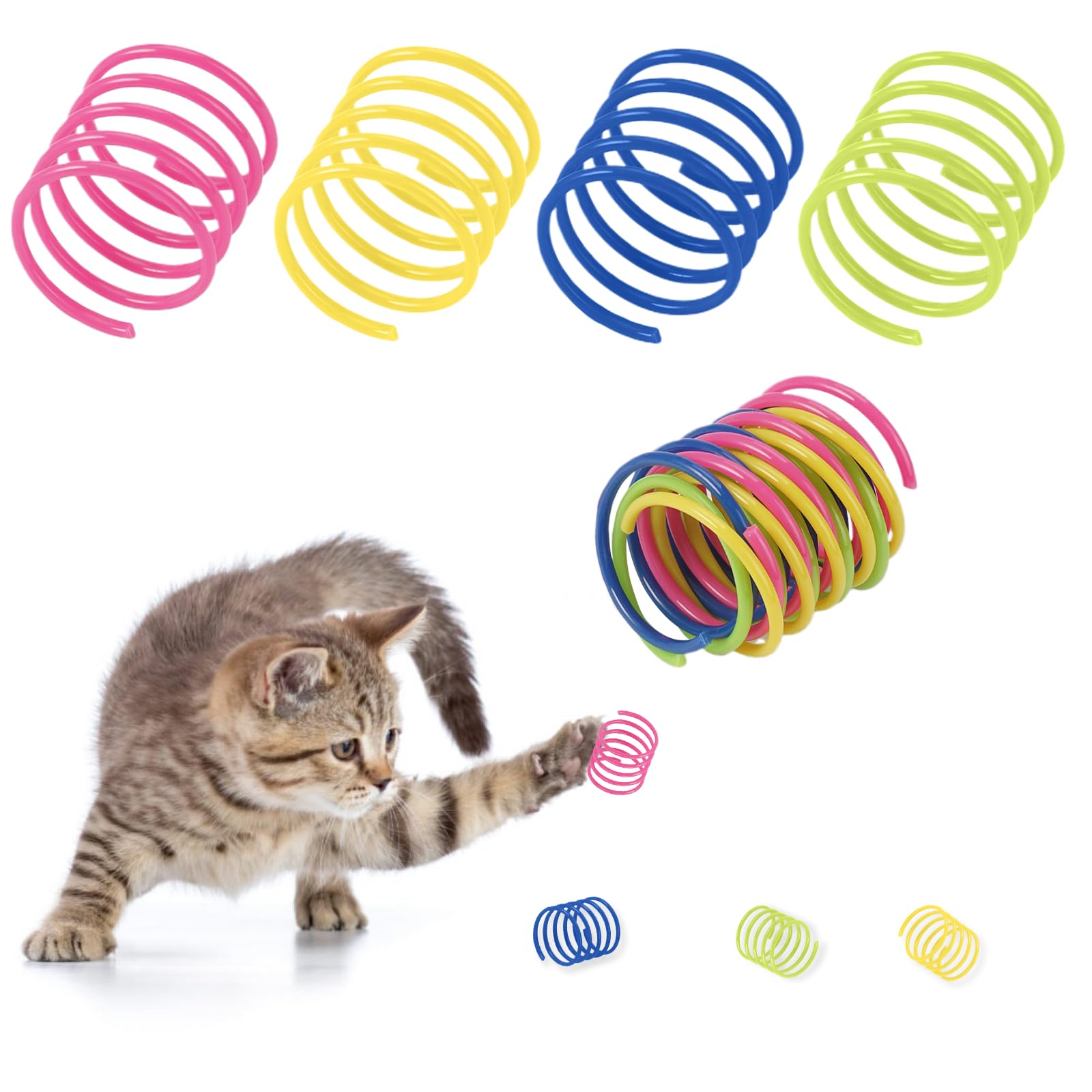 100 Piezas de Juguete para Gato Resortes, Juguete Colorido Interactiva para Gato, Juguete de Gato Colorido, Muelle en Espiral para Gato para Gatos, Perros y Mascotas para Golpear, Romper y Perseguir