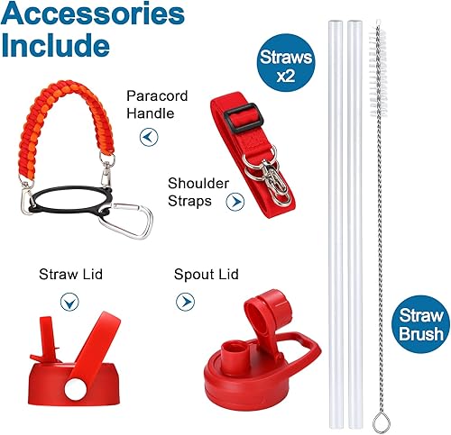 Miniatura 4 de WEREWOLVES Botella de agua aislada con asas de paracaídas, correa, tapa de popote y tapa de boquilla, botella de agua reutilizable de boca ancha al