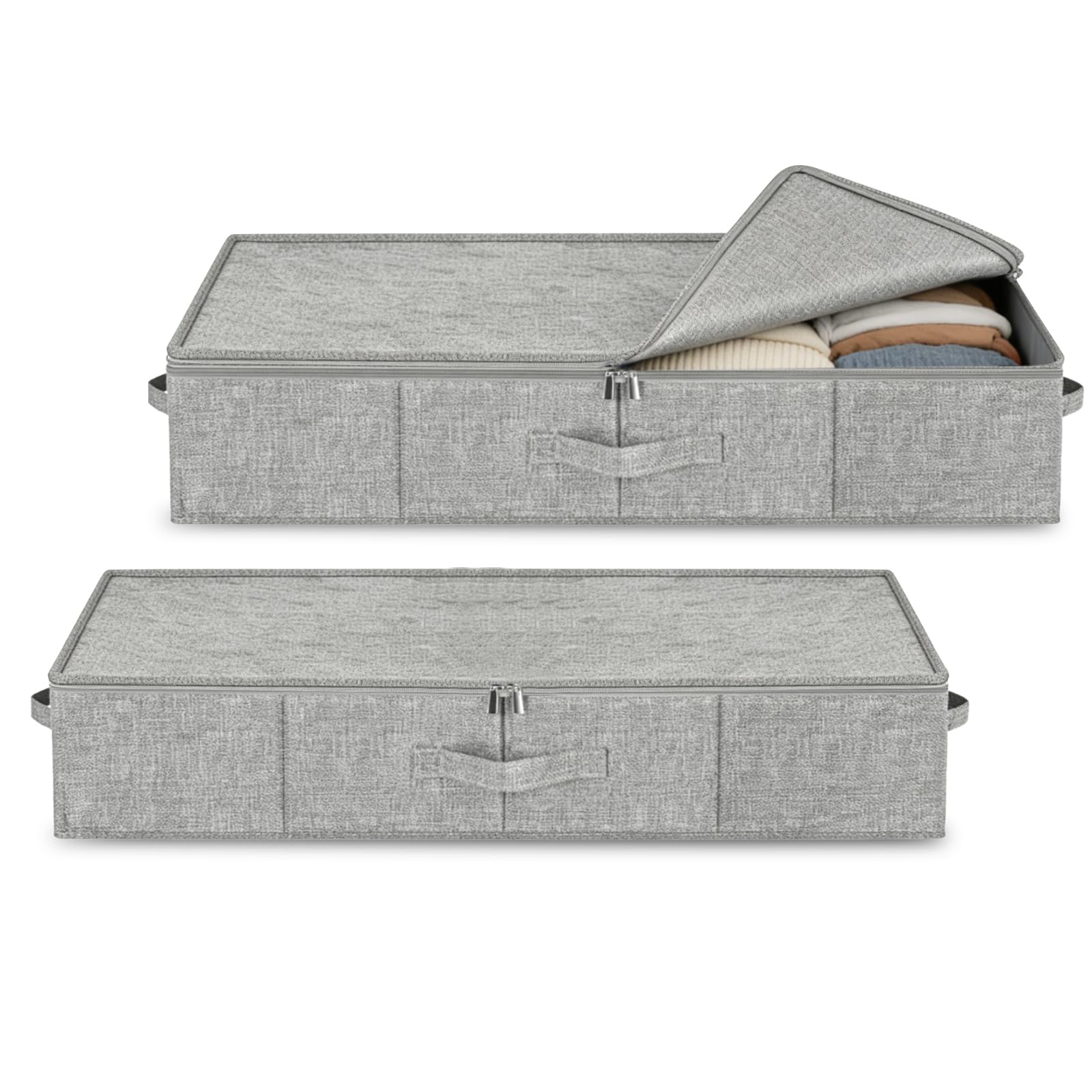 2 Stück unterbett aufbewahrungsbox 12cm Hoch Unterbettkommode Faltbarer Unterbettbox Stoff Bettkasten Organizer mit Deckel mit 3 Griffen Doppelreißverschluss Für Decken Kleidung Steppdecken Spielzeug Küche, Haushalt & Wohnen