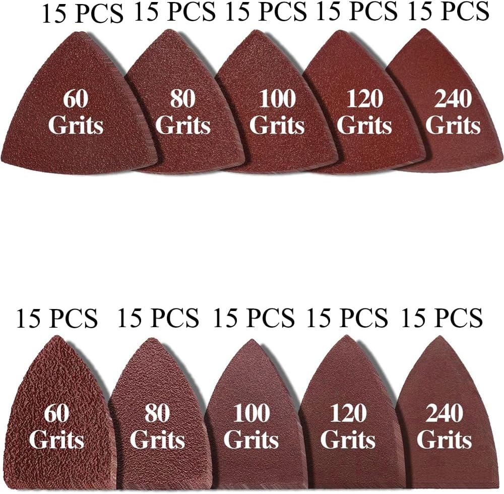 156Pcs Oscillating Tool Sanding Pads Kit, 3Pcs Triangle Sanding Pads and 3Pcs Finger Sanding Pad, 150Pcs Multitool Sandpaper Set, Grit Fit for Finishing Wood Sanding