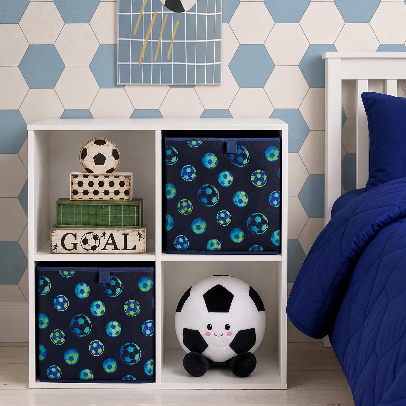 OHS Fabric Storage Cubes Pop Up Collapsible Cube Boxes 2 Pack,Football Navy
