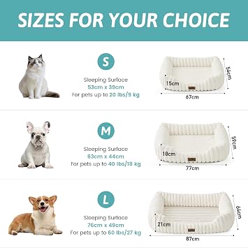 COZY KISS Orthopedic Medium Dog Bed - Soft Washable Dog Sofa for Pet, Warm and Cute Faux Fur Rectangle Bed with High Surrounding for Big Cats & Small Dogs, Fluffy, Non-Slip, 30x23x7 inch, Cream