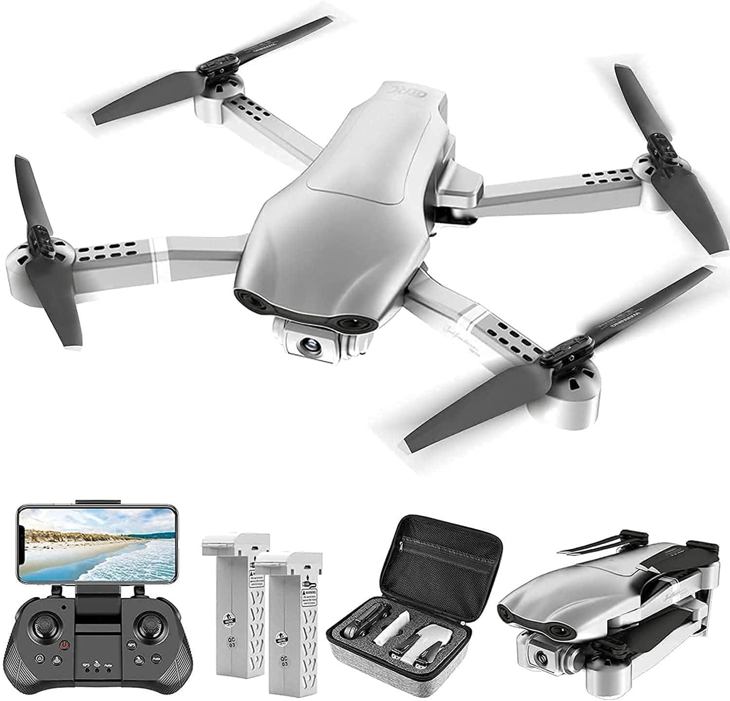 F3 GPS Drone with 6K Camera for Adults 5 GHz FPV Live Video 2 Batteries and Carrying Case Foldable RC Quadcopter with 6K Auto Return Home GPS 4K