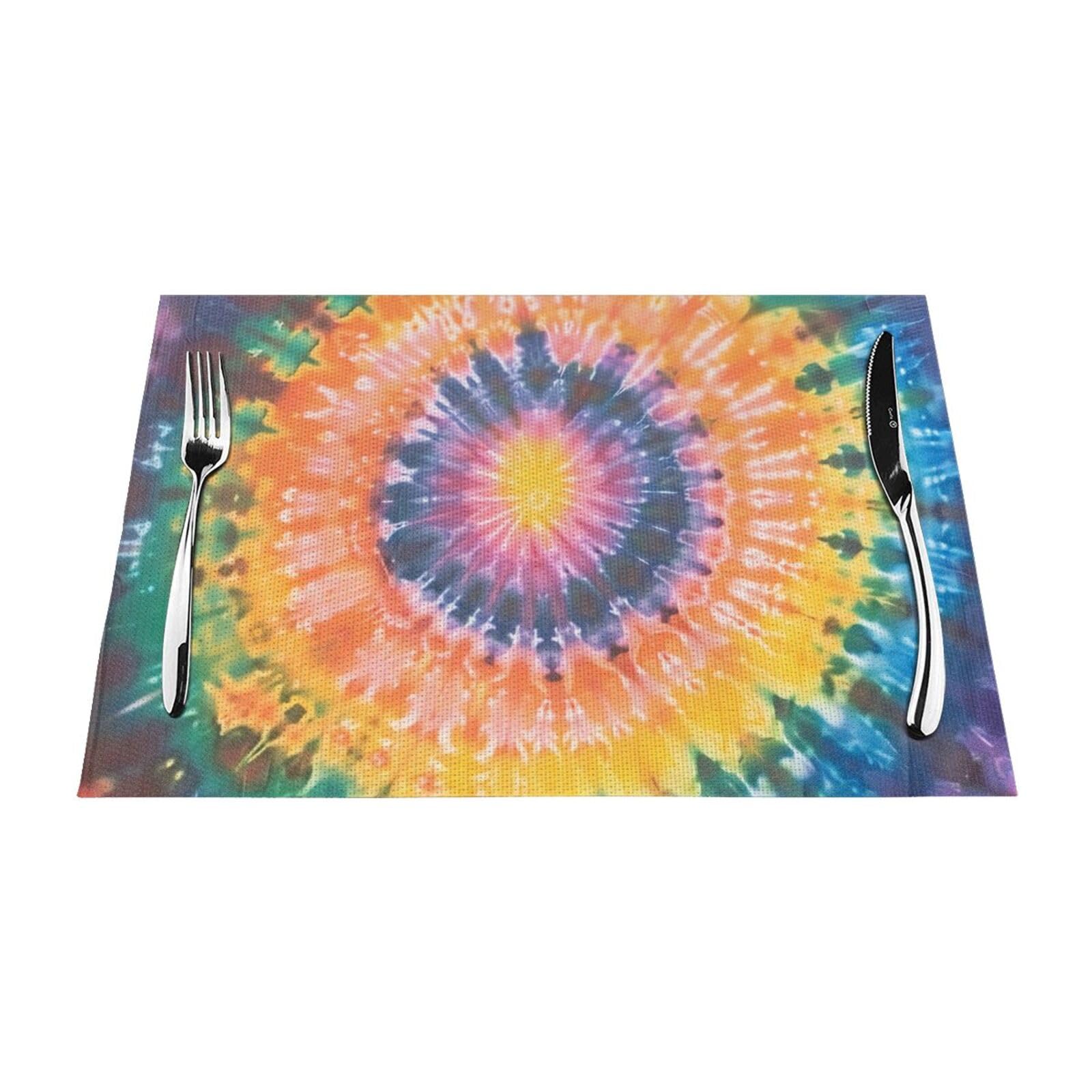 Tie Dye Printed PVC Placemat 1 PCS for Kitchen Dining Table Heat-resistand Washable Table Mats 18x12 in