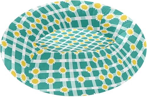 KLL Buffalo Plaid Check Turquoise White Sunflower Anti-Slip Pet Cat Bed fluffier Puppy Beds for Medium Size Pets Sleeping cama elevada para Perros