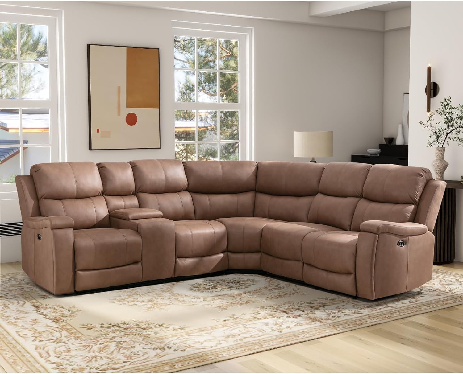 EBELLO Power Recliner Sofa Set, Faux Leather LShaped