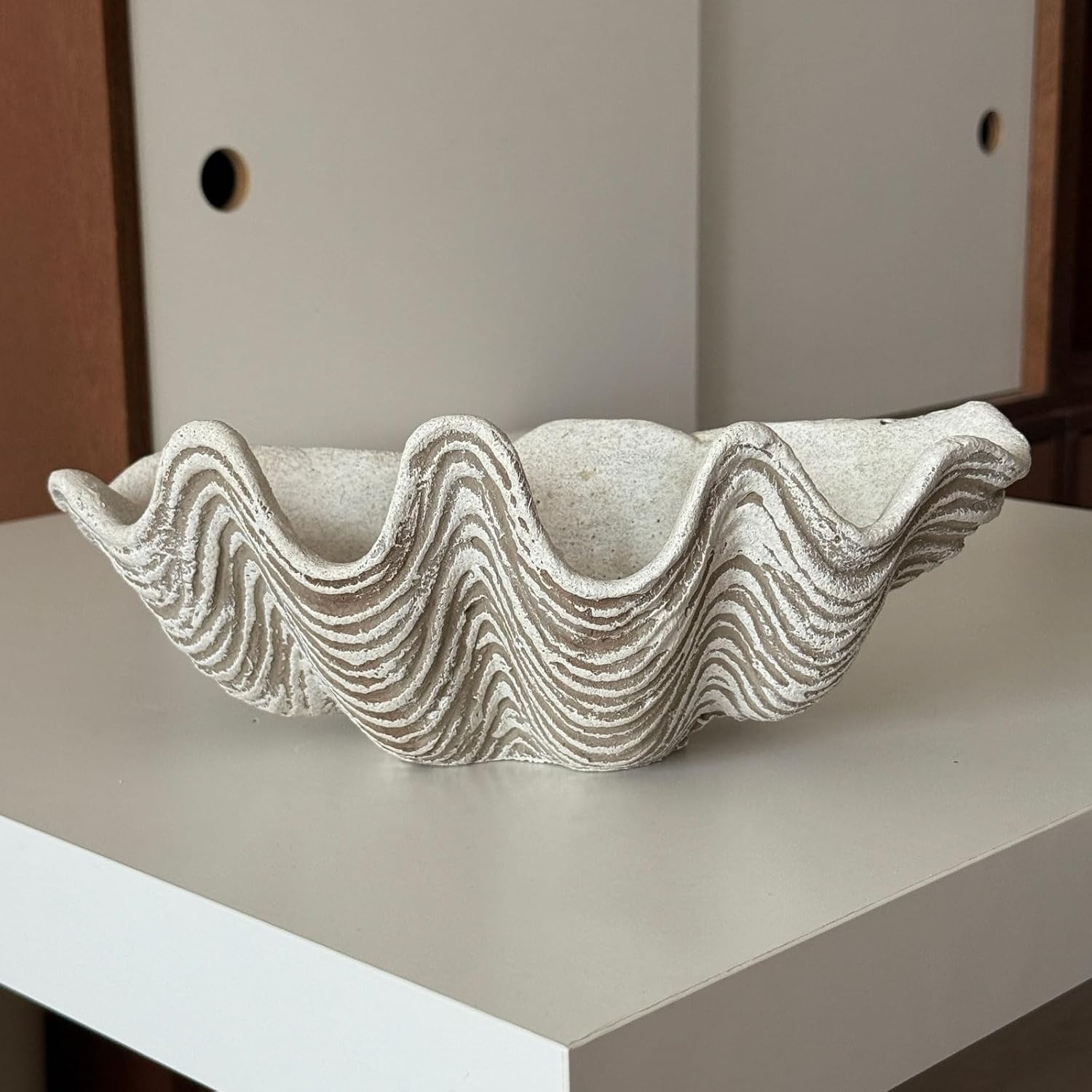 Seashell Ruffle Decorative Bowl, Scalloped Centerpiece Bowl, Textured Mid Century Modern Accent for Coffee Table, Console, Shelf & Entryway Decor