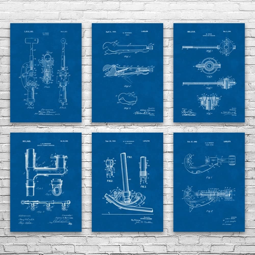 Pipe Fitting Patent Posters Set of 6 (8x10), Plumber Gifts, Pipefitter Decor, Plumbing Art, Contractor Gifts, Industrial Art Vintage Paper