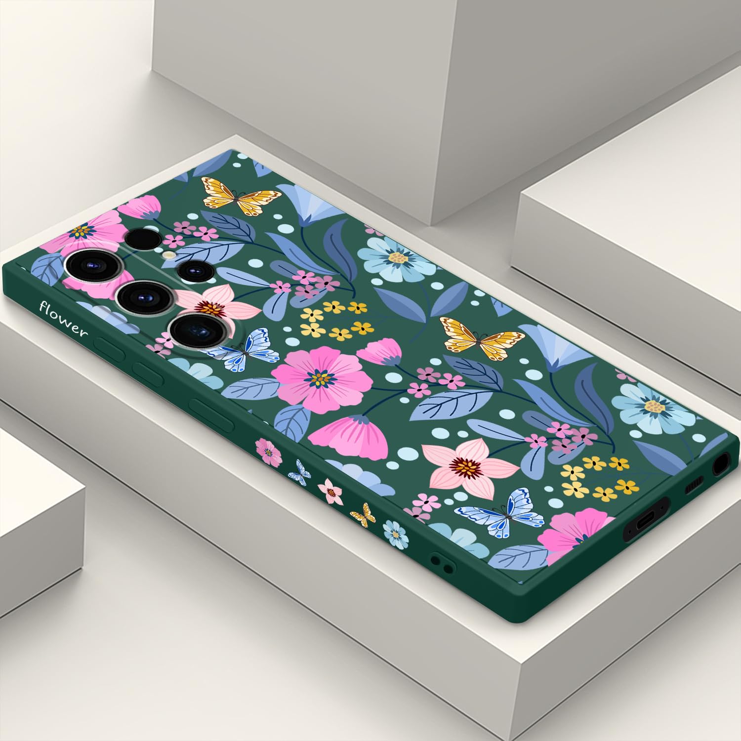 LEECG for Samsung Galaxy S23 Ultra Case, for Samsung S23 Ultra Case Creative Pattern Design Silicone Slim Thin Protective S23 Ultra Phone Cover 6.8"-Flower Green