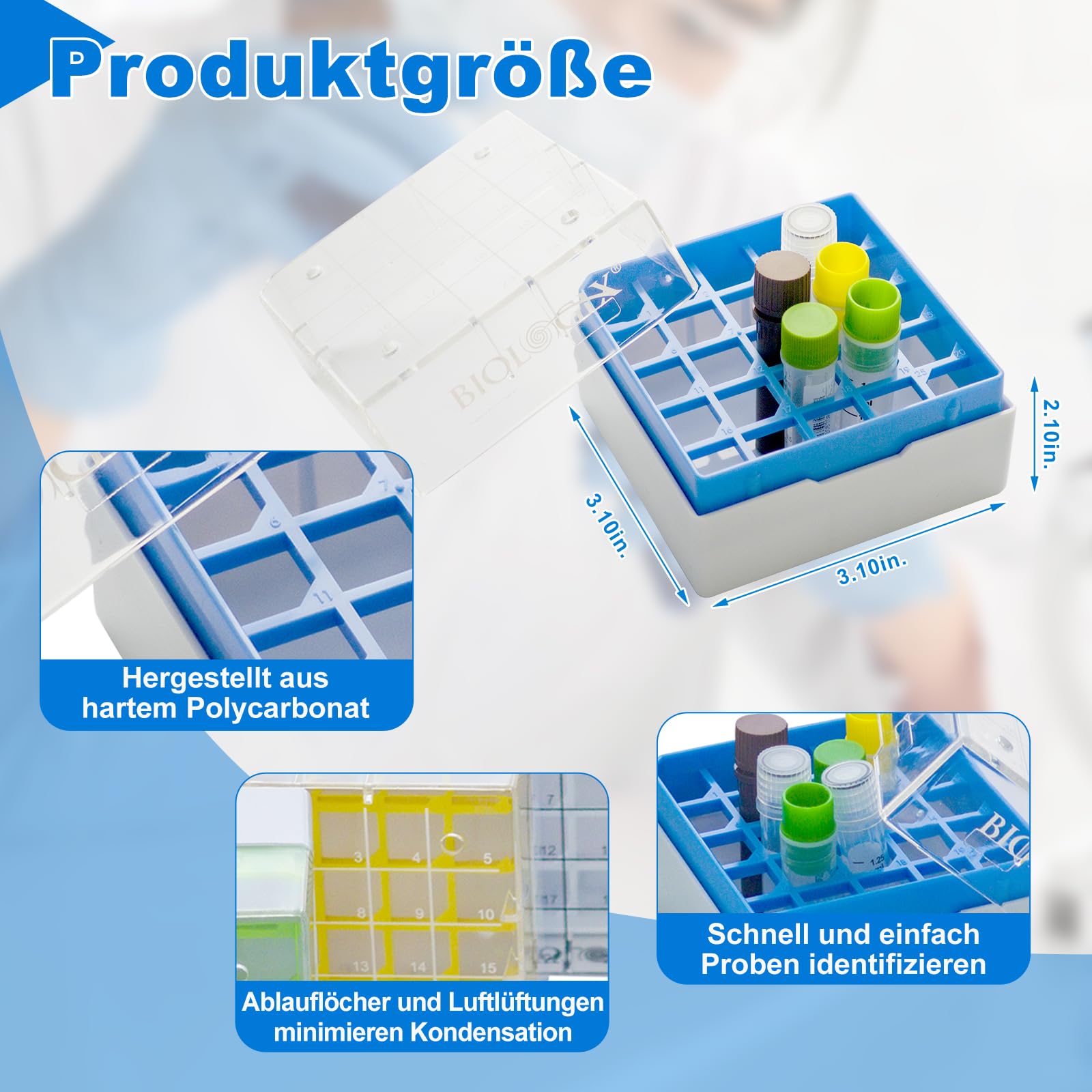 5 Stücke Kryobox, kryoröhrchen box mit Codierung, Mikrozentrifugenröhrchenbehälter, Kryogene Aufbewahrungsboxen, 25 Gitter, PC, 2 Zoll, 75 * 75 * 52mm (5 Stücke)