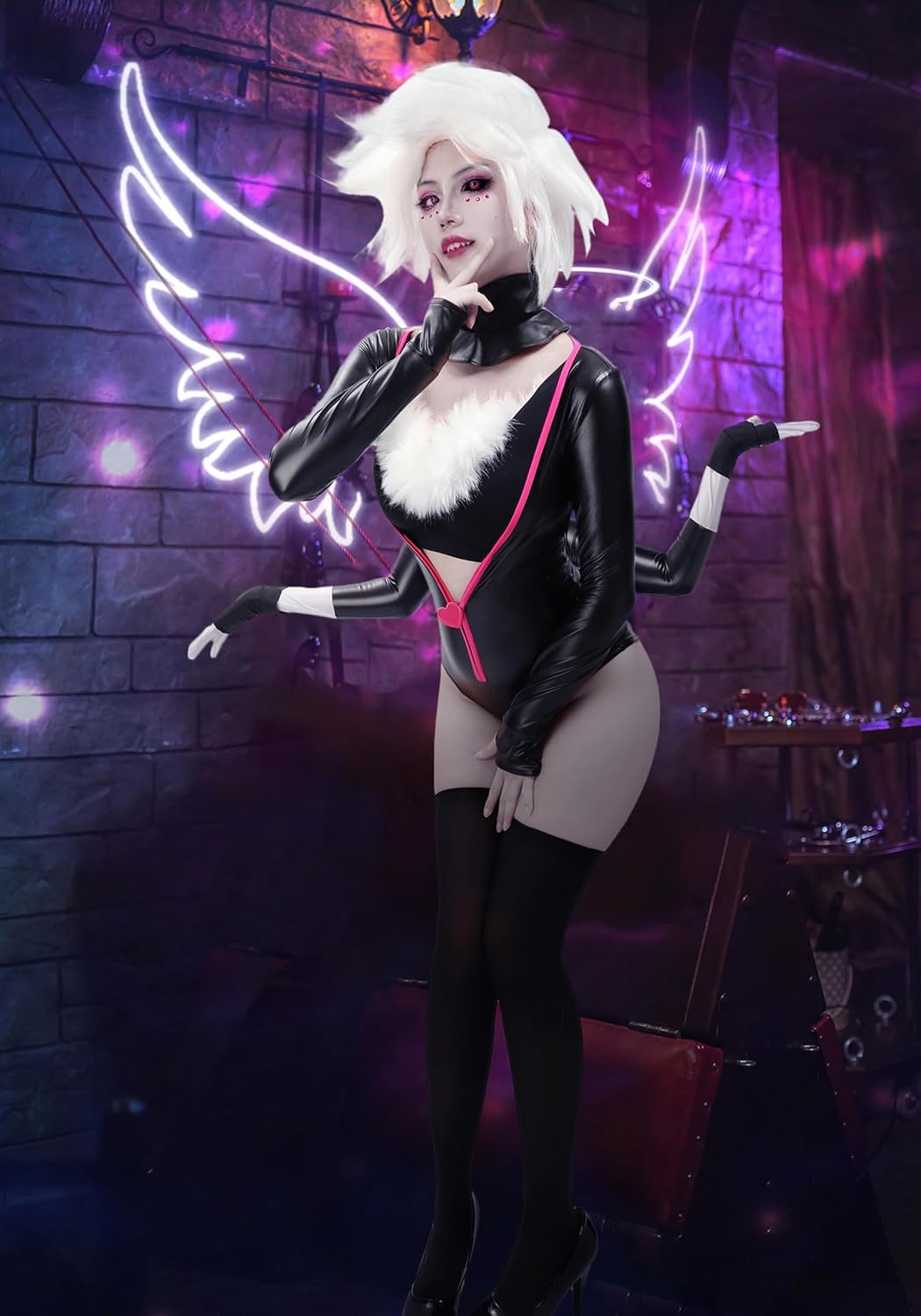 DAZCOS Cosplay Bodysuit Black jumpsuit Full Set Outfits with socks for Women Halloween