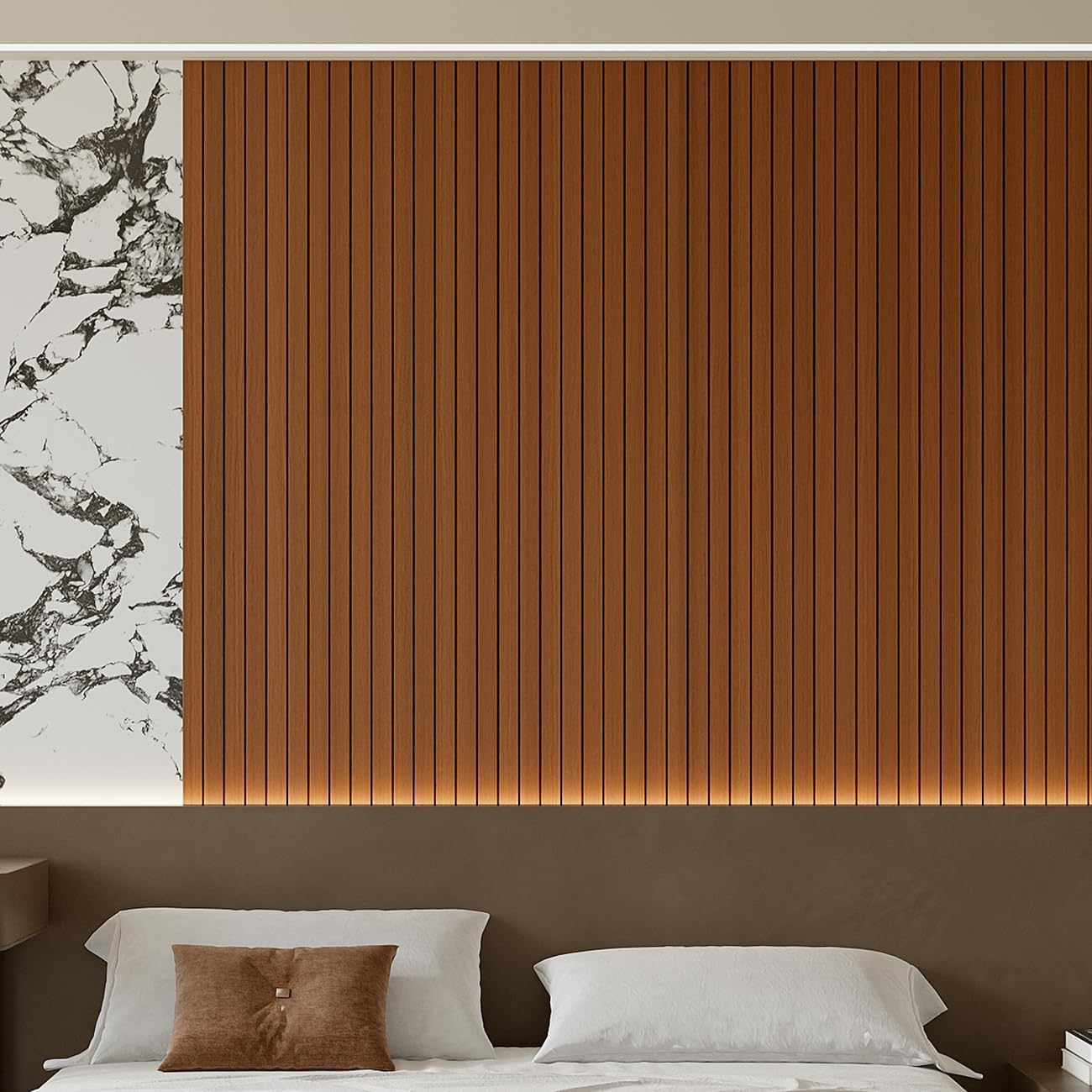 AMIGO Pannelli in Legno Impiallacciato Autoadesivi,1,2 m²-1 pezzo 300 x 40 x 0,3 cm Pannelli murali 3D effetto legno, Soggiorno, Ufficio, Rovere Scuro