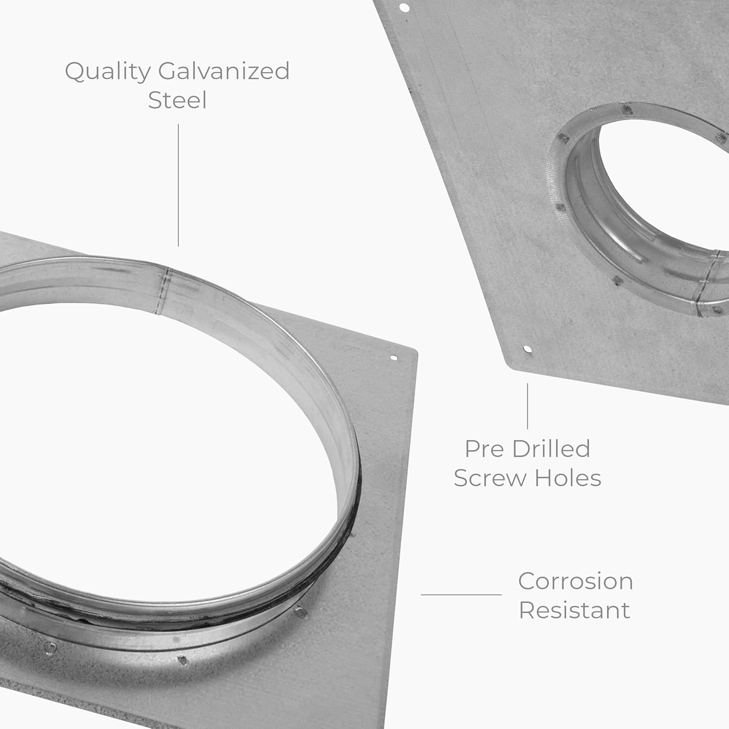 10" Inch Wall and Ceiling Mount - Duct Connector Flange with EPDM Rubber Seal - Adapter Plate for Round Tubes - Rust Resistant - Ideal for Extractor Fans, Dryer Vent and Cooker Hoods