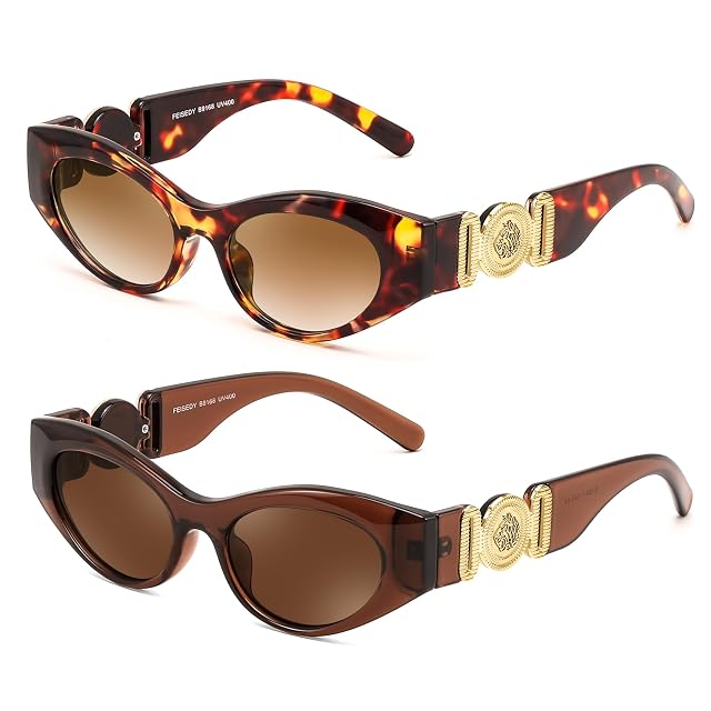 FEISEDY Women Small Sunglasses Cat Eye Frame 90s Vintage Men Glasses Y2k Narrow Thick Style Shades B9168