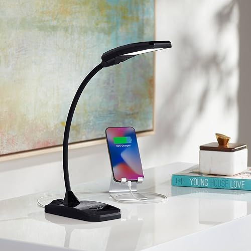 Miniatura 1 de 360 Lighting Ricky - Lámpara de mesa de escritorio minimalista moderna con puerto de carga USB, cuello de cisne LED, altura ajustable, 13.75