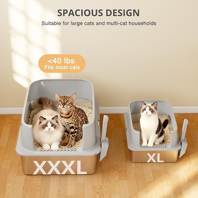 Arenero para gatos de acero inoxidable XXXL con tapa giratoria miniatura 3