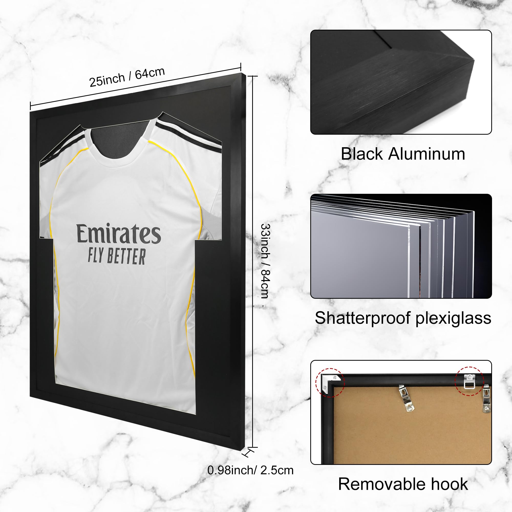 FramePro Trikotrahmen 64 x 84cm Trikot Bilderrahmen Groß 3D Bilderrahmen Fussballtrikot Rahmen Objektrahmen Aluminium für Fußball-, Eishockey-, Rugby-, NBA-Trikot