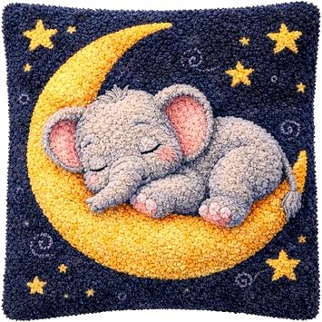 YOOTOM Cute Elephant Latch Hook Pillow Kits,Cushion Making Crafts