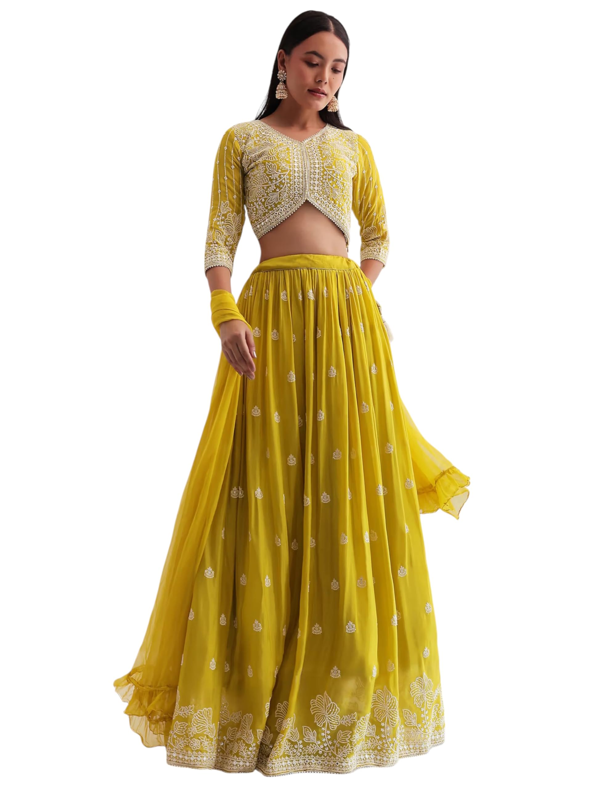 zeel clothing Women's Sequins Thread Embroidered Georgette Designer Semi Stitched Lehenga Choli With Dupatta (5127-Yellow-Womens-Lehenga-Choli-Latest; Free Size) (Yellow)-picture-30