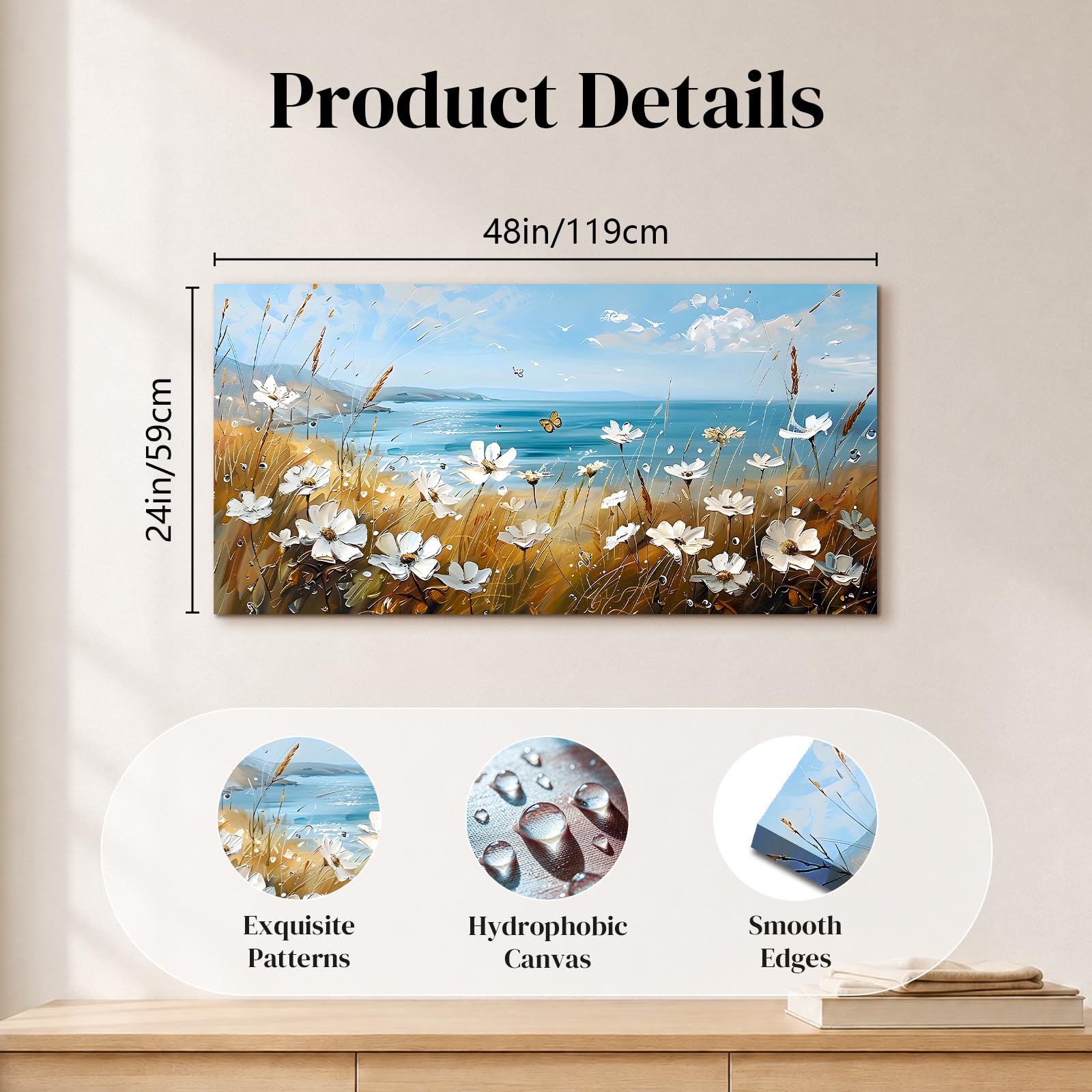 MHARTK66 Tableau Decoration Murale Salon Fleurs Mer Paysage 60x120 cm