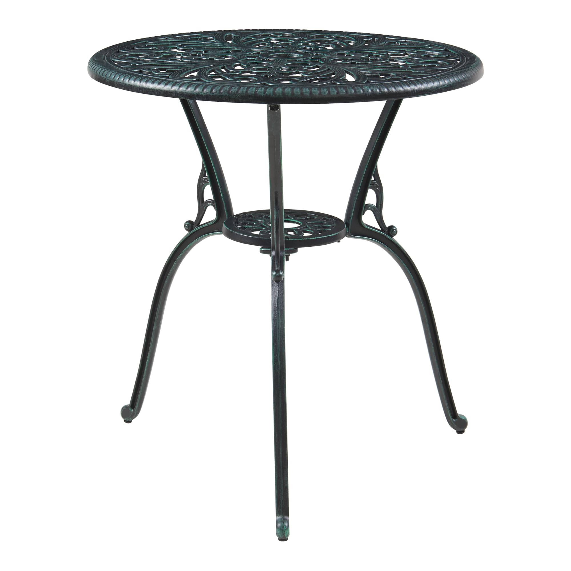 casa.pro Juego de Bistró de 3 Piezas Lupsam Set de 1 Mesa con Abertura para Sombrilla y 2 Sillas Conjunto de Muebles de Exterior Terraza Jardín Patio Balcón Aluminio - Gris Oscuro con pátina Verde