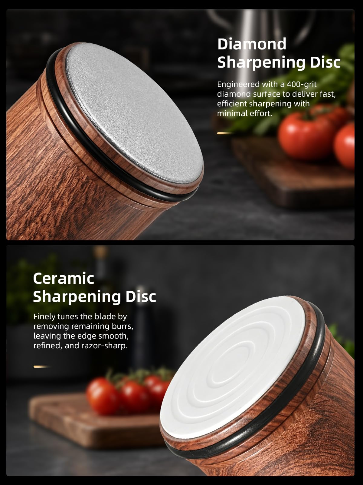 Affilacoltelli a Rullo Magnetico 15°/20° con Disco Diamante e Ceramica
