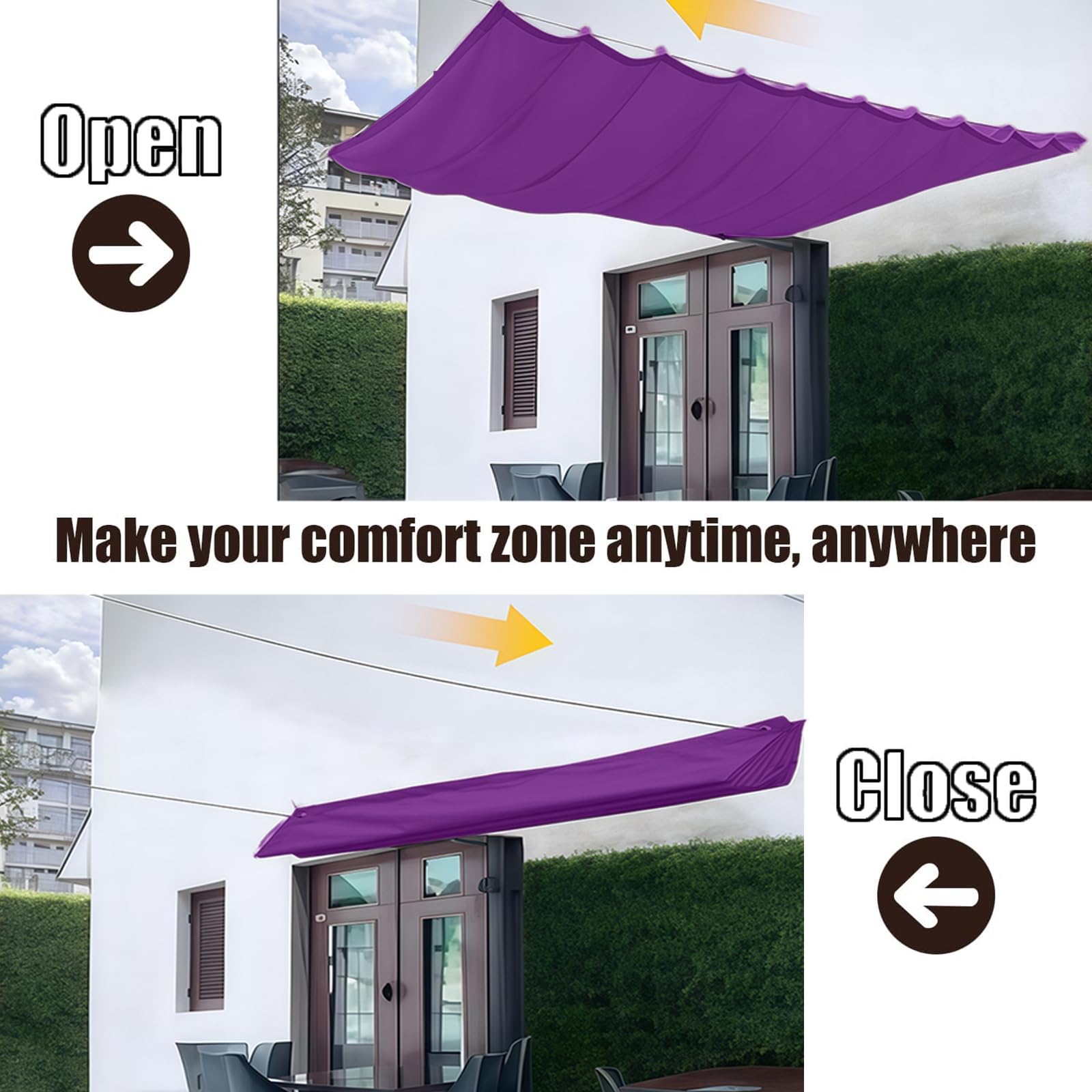 Toldo Corredero 1.2 x 15 m Impermeable, 98% Rayos UV Resistente Al Desgarro, Toldo de Tela Sombra, Terraza Vela Sombras, con Ojales y Cuerdas para Balcon, Patio, Morado