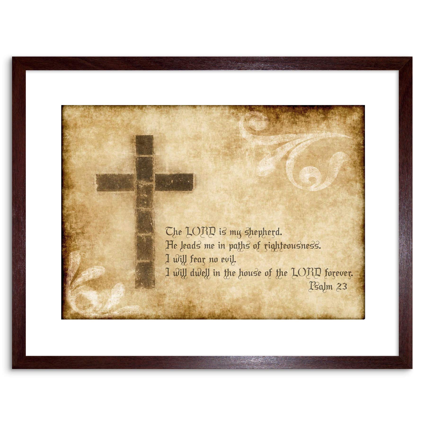 Wee Blue Coo Quote Psalm 23 Lord Shepherd Cross Christian Religion Framed Wall Art Print