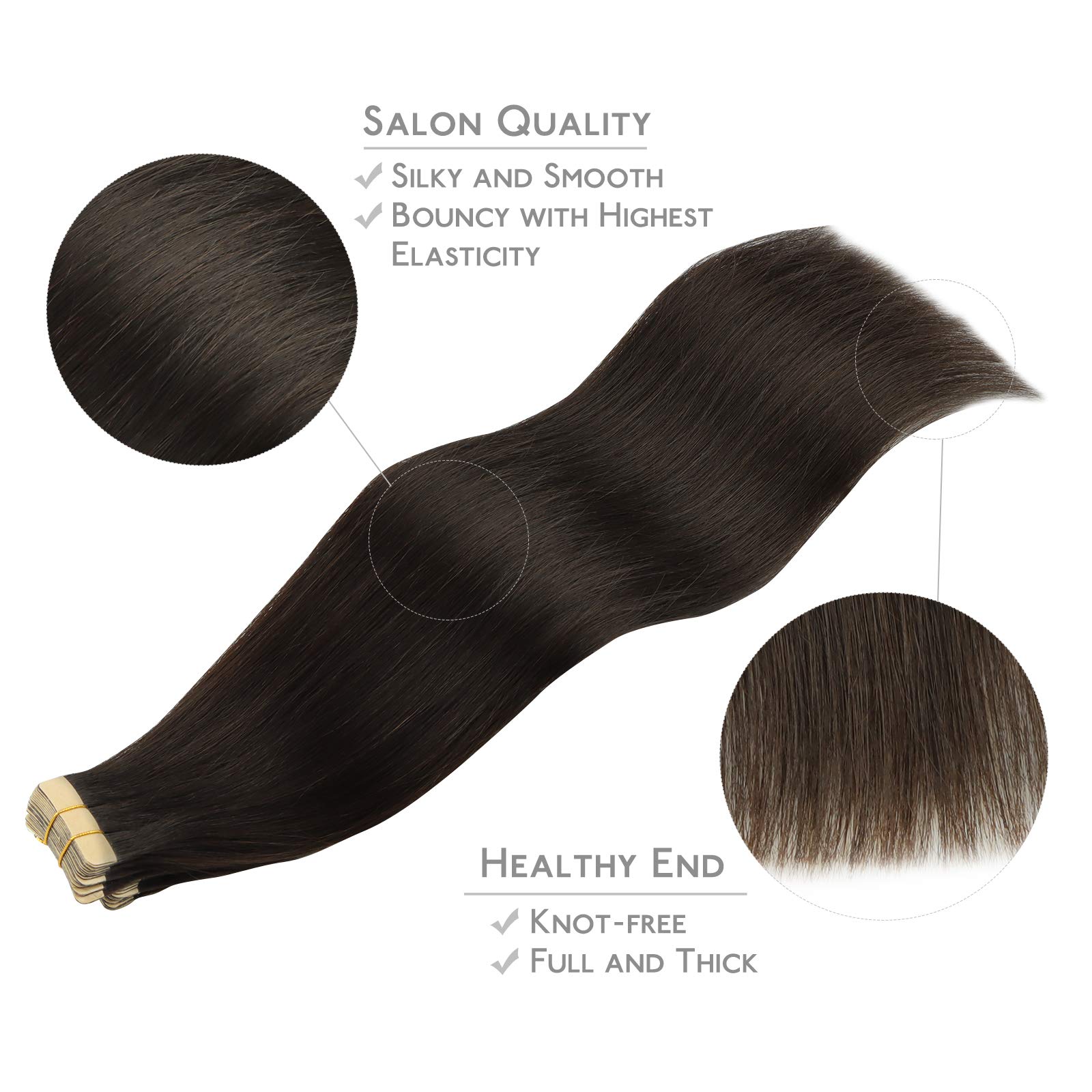 WENNALIFE Tape in Hair Extensions, 20pcs 22 Inch 50g Dark Brown Remy Human Hair, Real Tape Extensions Coloured - 4