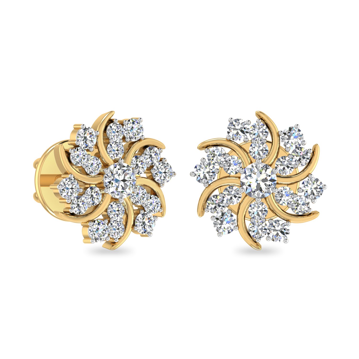 18K Gold with Diamond Stud Earring for Women, Gold-image-13