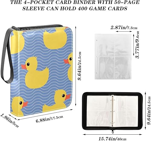 Miniatura 3 de Álbum de tarjetas de patos en piel sintética duradera, diseño seguro con cremallera, carpeta impermeable para tarjetas coleccionables