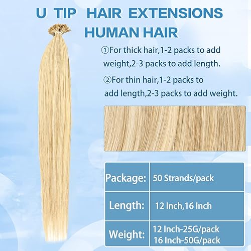 Miniatura 5 de Neitsi Extensiones de cabello humano con punta en U, extensiones de cabello humano real natural con punta en U, extensiones de cabello humano con