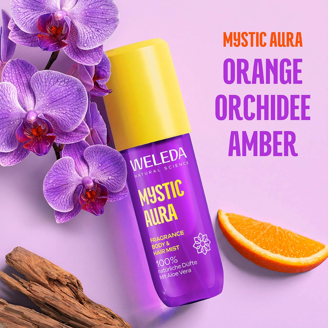 WELEDA Bio Fragrance Body & Hair Mist Mystic Aura - Naturkosmetik Bodyspray/Körperspray mi tOrange, Orchidee, Patchouli & Amber Duft erfrischt Haut & Haare (vegan, 95ml) - 3