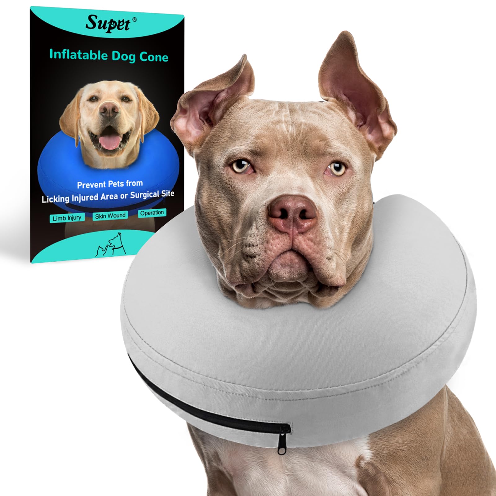 Supet Inflatable Dog Cone Collar Alternative After Surgery, Dog Neck Donut Collar Recovery E Collar to Stop Licking, Soft Dog Cone for Medium Large Dogs