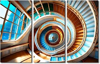 TUMOVO Modern Wall Art for Living Room, 3 Panels Spiral Staircase in a Building Pictures Print On Canvas Art for Living Room Wall Decoration, Wooden Framed Ready to Hang, 60" Wx40 H
