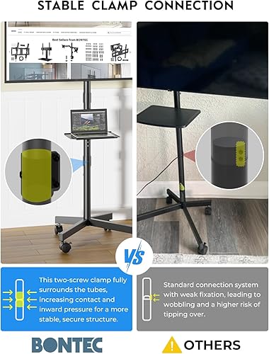 Miniatura 9 de BONTEC - Soporte de TV móvil para televisores de 23 a 60 pulgadas, soporte de TV rodante con ruedas de bloqueo, altura ajustable, estante Negro