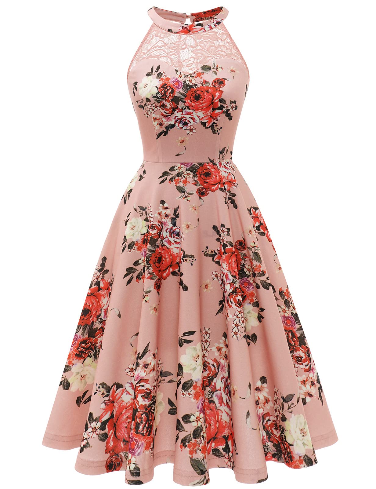 Bbonlinedress Vestido de Cóctel Fiesta Ceremonia para Mujer A-línea Top Falda de Encaje para Boda de Bola de Fiesta Cuello Halter