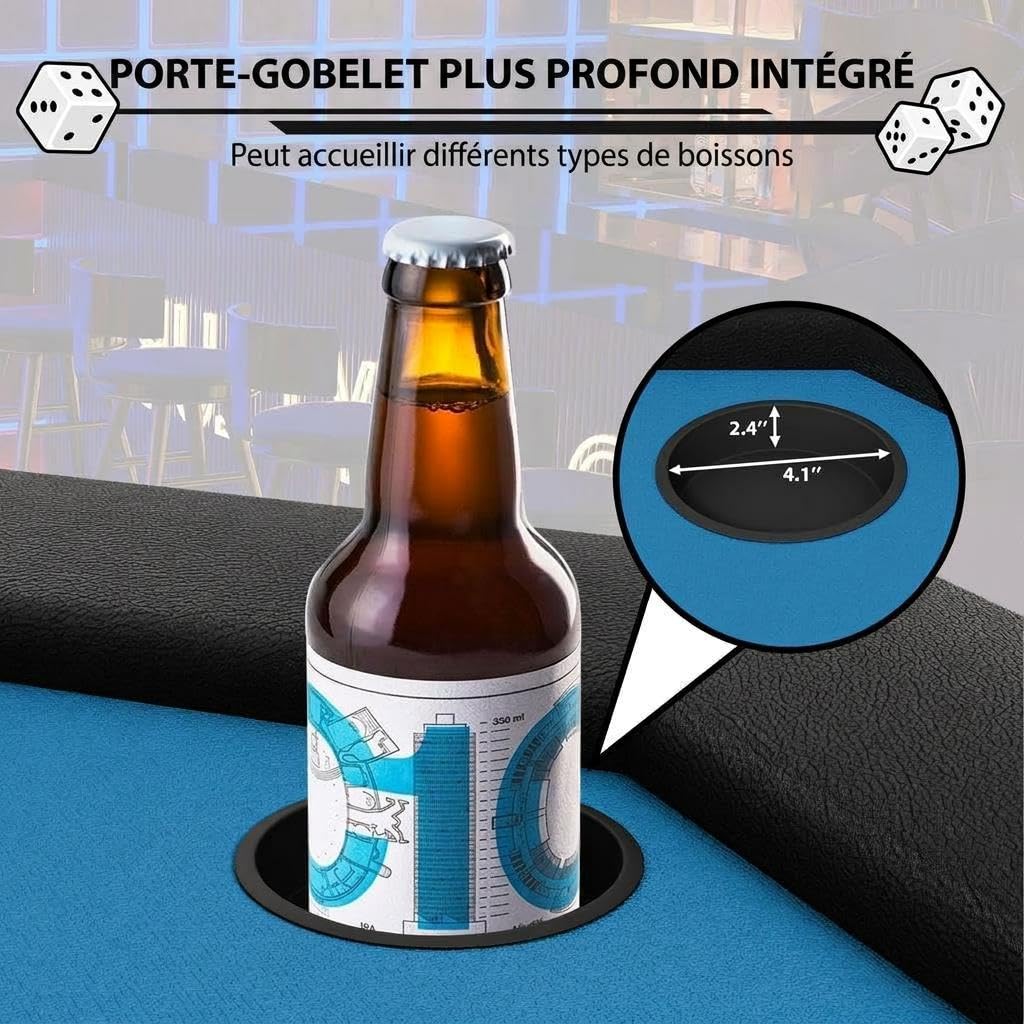 Table De Poker Pliable Octogonale Pour 8 Joueurs, Table De Poker De Casino Avec Pieds En Fer, Porte-Gobelets En Acier Inoxydable, Surface Résistante à l'Eau Pour Jeu De Cartes, Soirées En Famille Et c