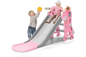 Pink Toddler Slide for Age 1-3 with Stairs, Foldable Indoor Outdoor Playset