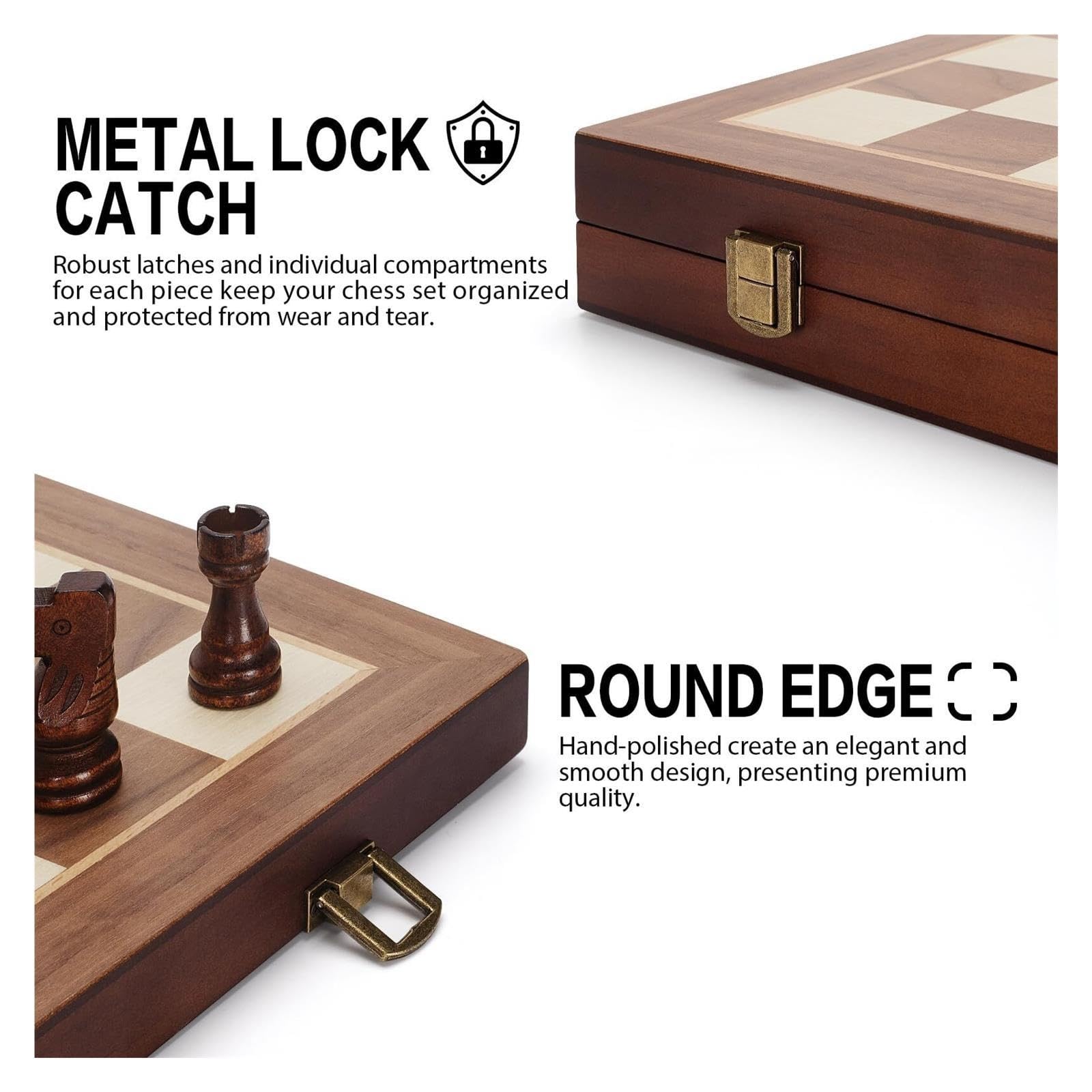 Set di scacchi magnetici in legno con 2 regine extra | Set di scacchi da viaggio portatile con slot for riporre i pezzi, gioco da tavolo for principianti