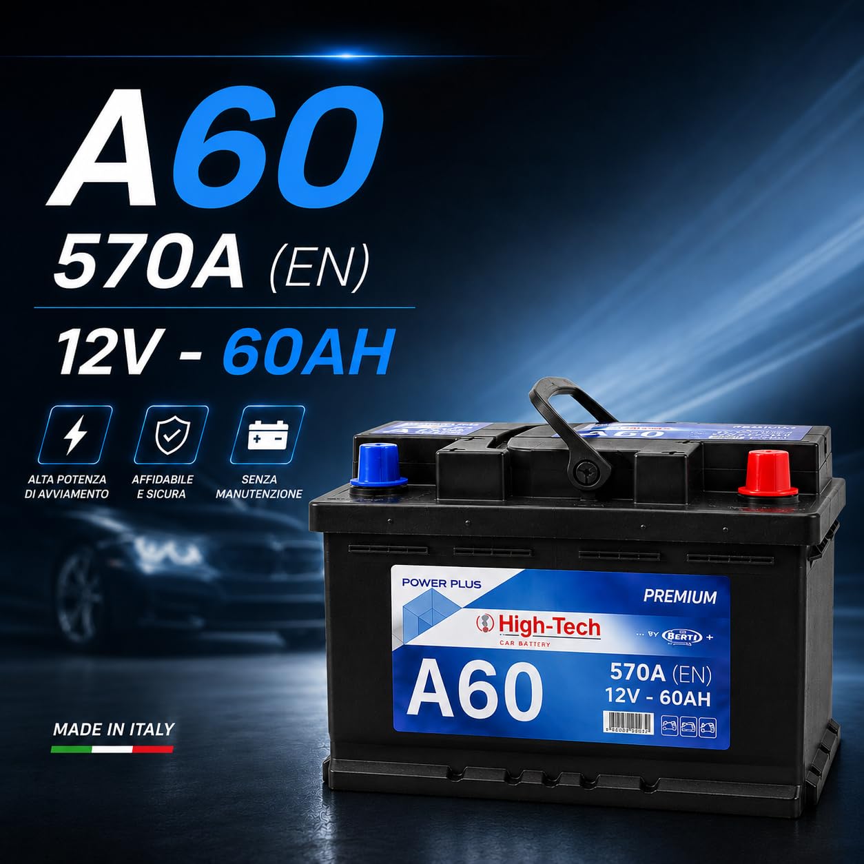 HIGH-TECH Batteria Auto Power Plus, 60 AH/570 EN Made in Italy