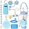 Stanley Cup Accessories Set, 10PCS Stanley Cup Decor Includes Stanley Straw Cover, Water Bottle Handle Strap, Silicone Stanley Cup Boot, Stanley Charms for Stanley Cup 40oz & 30 oz Tumbler, Blue