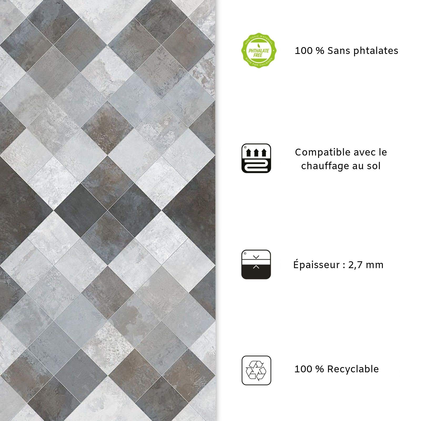 casa pura Pavimento in PVC - Pellicola in vinile per mobili e pavimenti, adesivi effetto mosaico, pavimento in PVC, rullo antiscivolo (Aspect Mosaico grigio, 100 x 300 cm)